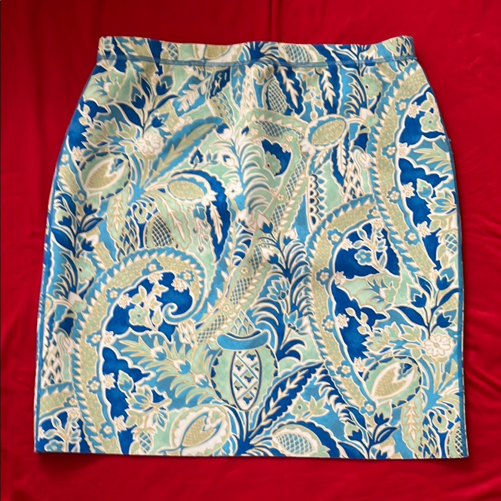 Elegant Blue and Green Patterned Skirt